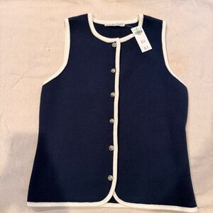 Abercrombie & Fitch Navy and White Button-Up Vest